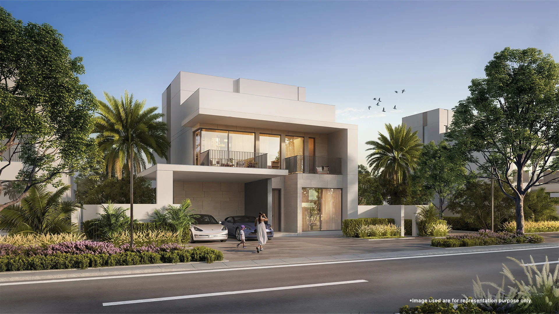 Elegant front view of Fairway Villas Phase 3 at Emaar South, showcasing luxury and modern design